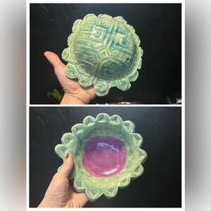 Weird Abstract Handmade Ceramic Handcrafted Green and Purple Ceramic Bowl